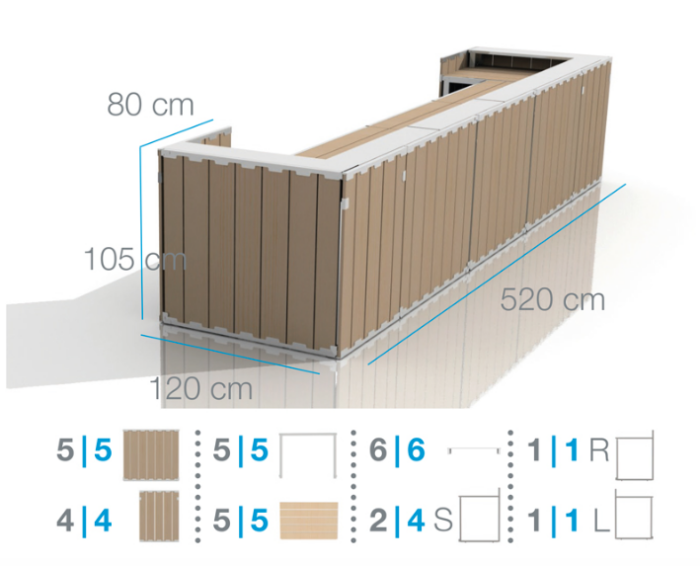 U BAR Elements - natural / white / grey, folding pallet, wooden